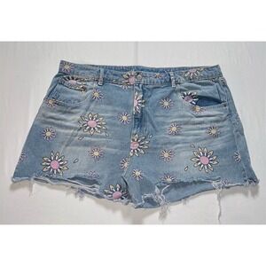High Rise Floral jean Shorts plus XXL 21 boho embroidery cut off rawhem feminine